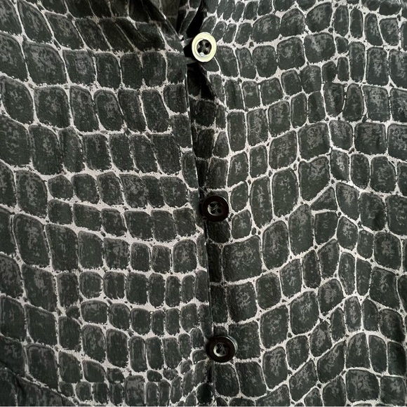 VTG Express Top Button Down Reptile Sheer Silk Slit Sleeve Whimsigoth Y2K 5/6 - Picture 4 of 12